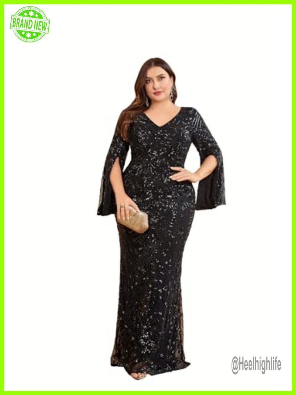 Plus Size Long Sleeve Sequin Mermaid Formal Gown Mother of the Bride Dress